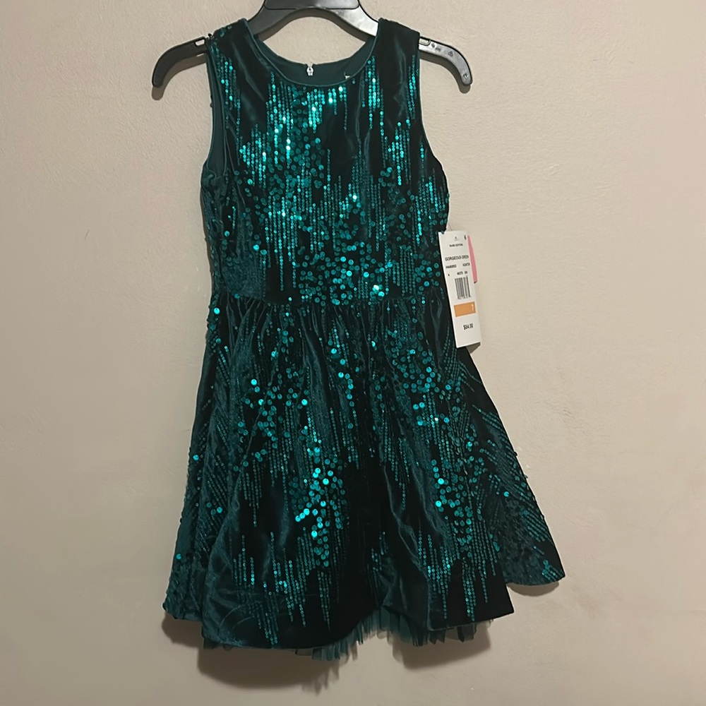 Rare Editions Green Sparkling Dress Size 7 in Girls